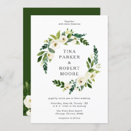 Invitación Elegante Boda de Verdor de Rosas Blancas Monograma