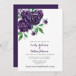 Invitación Elegante Boda de Verdor de Rosas Púrpura Profundo