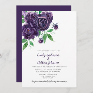 Invitación Elegante Boda de Verdor de Rosas Púrpura Profundo