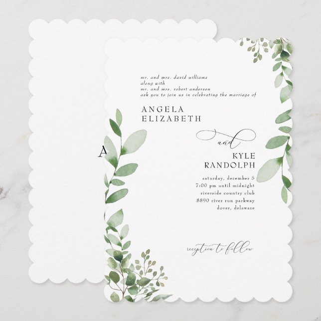 Invitación Elegante Boda de Verdor en Cascada (Anverso / Reverso)