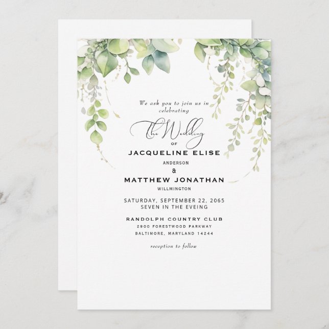 Invitación Elegante Boda de Verdor en Cascada (Anverso / Reverso)
