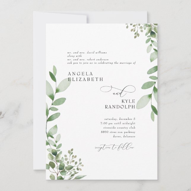 Invitación Elegante Boda de Verdor en Cascada (Anverso)