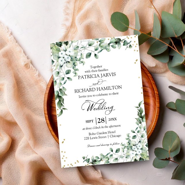 Invitación Elegante Boda de Verdor Eucalyptus acuarela (Subido por el creador)