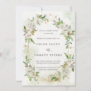 Invitación Elegante Boda de Verdor Geométrico Floral Oro