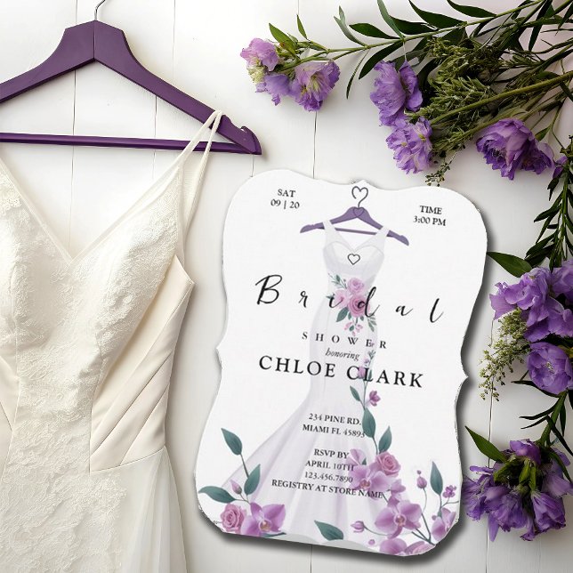 Invitación Elegante Boda de Vestido Floral de Lavanda (Subido por el creador)