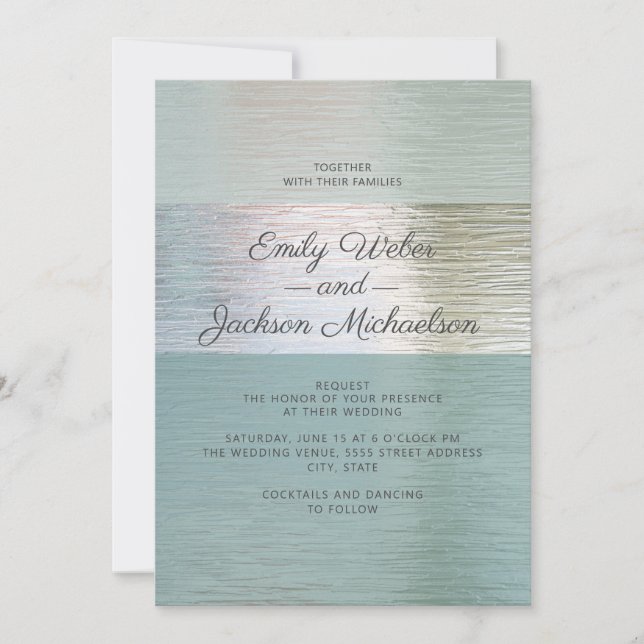 Invitación Elegante Boda de vidrio azul turquesa plateado (Anverso)