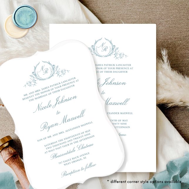 Invitación Elegante Boda de vidrio marino de monograma formal (Subido por el creador)