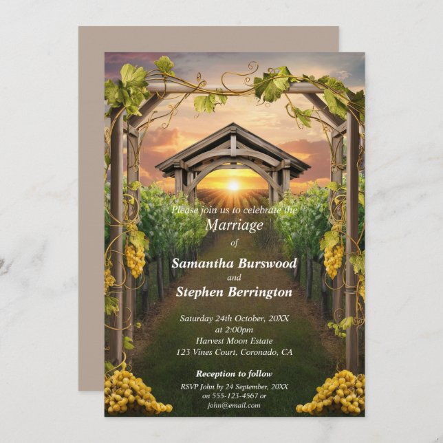 Invitación Elegante Boda de viñedos (Anverso / Reverso)