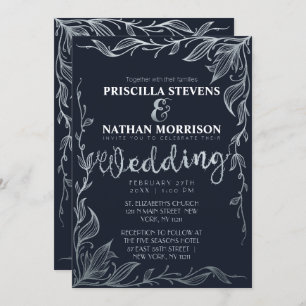 Invitación Elegante Boda de Vino Floral de la Marina de Plata