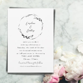 Invitación Elegante Boda de Wreath Boho blanco negro