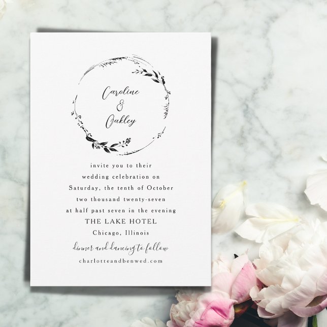 Invitación Elegante Boda de Wreath Boho blanco negro (Subido por el creador)