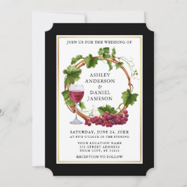 Invitación Elegante Boda de Wreath de uvas color agua negro