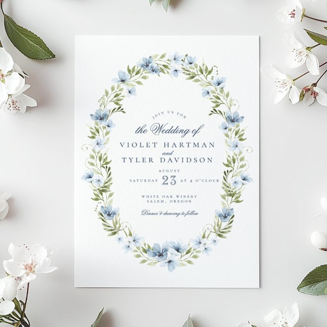 Invitación Elegante Boda de Wreath Floral Floral Azul (Subido por el creador)
