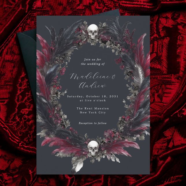 Invitación Elegante Boda de Wreath Gris Gris Rojo (Subido por el creador)