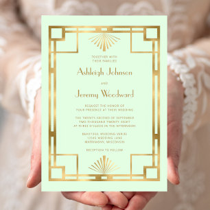 Invitación Elegante Boda Deco Mint Green Gold Vintage de los 