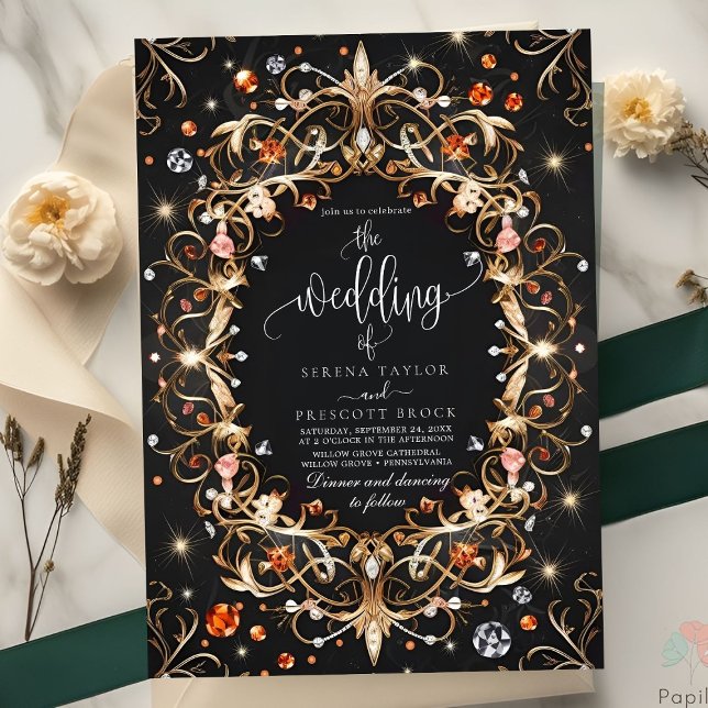 Invitación Elegante Boda decorado con joyas negras (Subido por el creador)