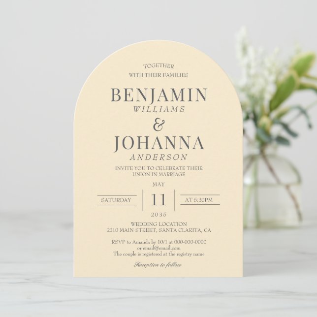 Invitación Elegante Boda del arco amarillo de mantequilla (Anverso de pie)