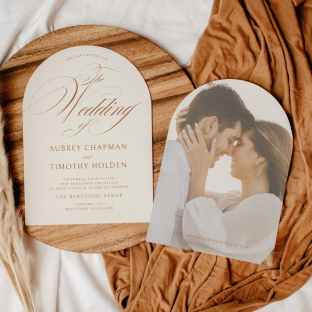 Invitación Elegante Boda del Arco de Caligrafía de Terracota (Subido por el creador)