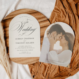 Invitación Elegante Boda del arco de caligrafía negra de Ecru