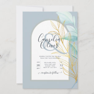 Invitación Elegante Boda del arco de la hoja de oro del mar a