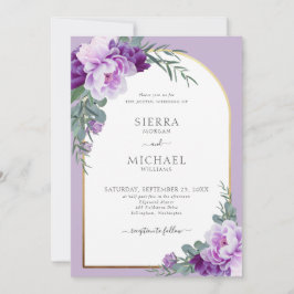 Invitación Elegante Boda del Arco de Oro de Foliage Purple Fl