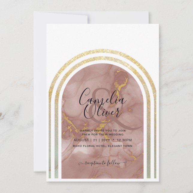 Invitación Elegante Boda del Arco de Oro Terracota Earthy Mar (Anverso)