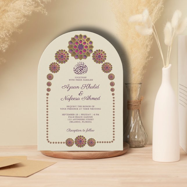 Invitación Elegante Boda del arco de patrón islámico floral (Subido por el creador)