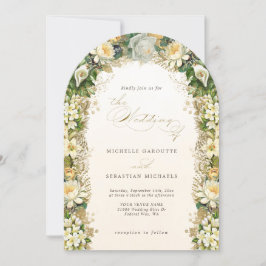 Invitación Elegante Boda del arco floral blanco dorado