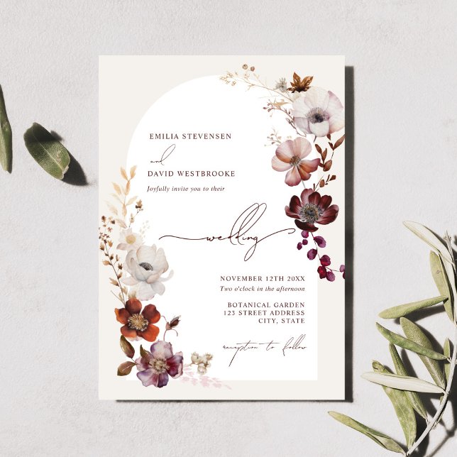 Invitación Elegante Boda del Arco Floral Borgoñés (Subido por el creador)