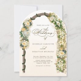 Invitación Elegante Boda del arco floral de oro blanco