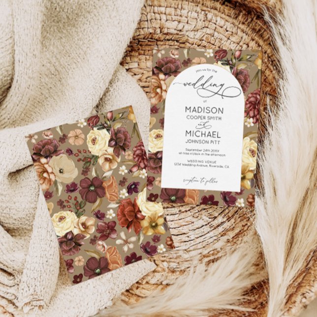 Invitación Elegante Boda del arco floral florido de otoño (Subido por el creador)