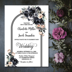 Invitación Elegante Boda del arco floral negro de Smokey