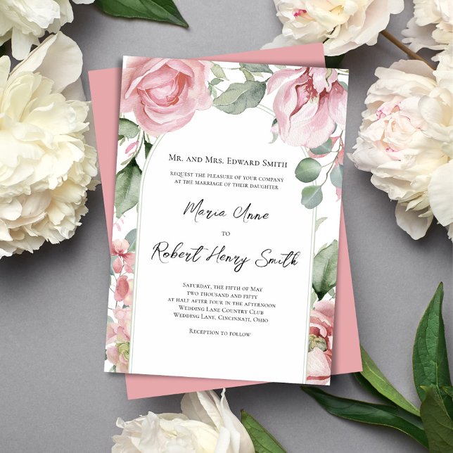 Invitación Elegante Boda del arco floral rosa de Rubor (Blush pink floral wedding invitations. )