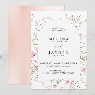 Invitación Elegante Boda del arco floral salvaje rosado