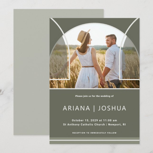 Invitación Elegante Boda del arco fotográfico de oliva (Anverso / Reverso)