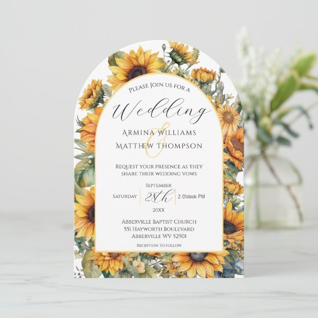 Invitación Elegante Boda del Arco Girasol (Anverso de pie)