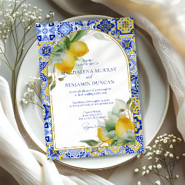 Invitación Elegante Boda del Arco Oro Italiano Azul Tile Lemo
