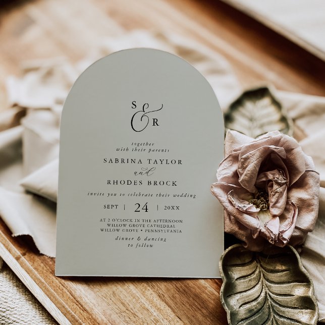 Invitación Elegante Boda del arco sabio de la coordenadas flo (Elegant White Floral Coordinate Sage Arch Wedding Invitation)