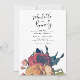 Invitación Elegante Boda del Boho Botánico Rojo Floral