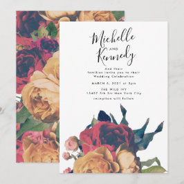 Invitación Elegante Boda del Boho Botánico Rojo Floral