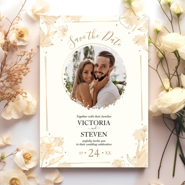 Invitación Elegante Boda del Boho de Flores Silvestres de Oro (Subido por el creador)