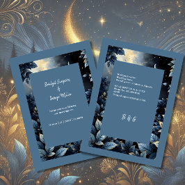 Invitación Elegante Boda del Bosque Azul y Oro de Medianoche