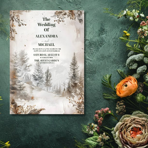 Invitación Elegante Boda del Bosque de las Montañas de Invier