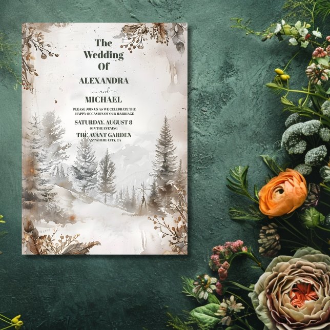 Invitación Elegante Boda del Bosque de las Montañas de Invier (Subido por el creador)