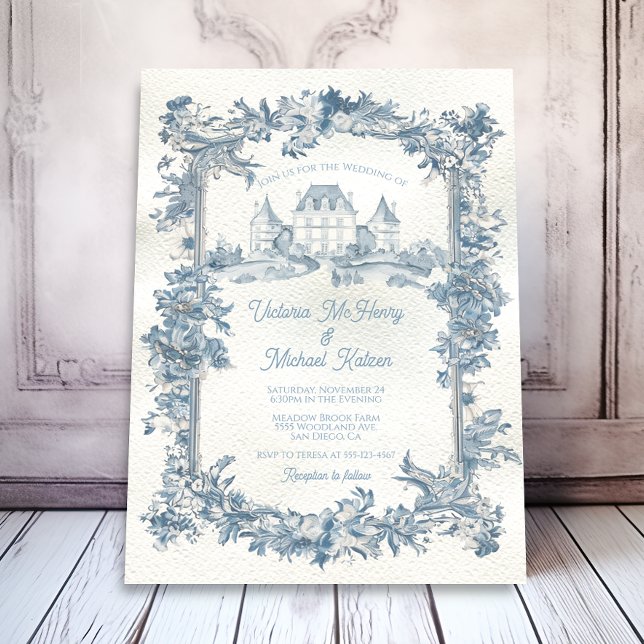Invitación Elegante Boda del castillo de flores de toile fran (Subido por el creador)