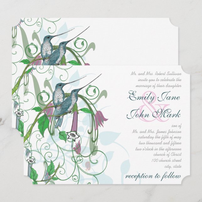 Invitación Elegante Boda del colibrí del jardín secreto (Anverso / Reverso)