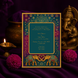 Invitación Elegante Boda del elefante oriental oriental verde