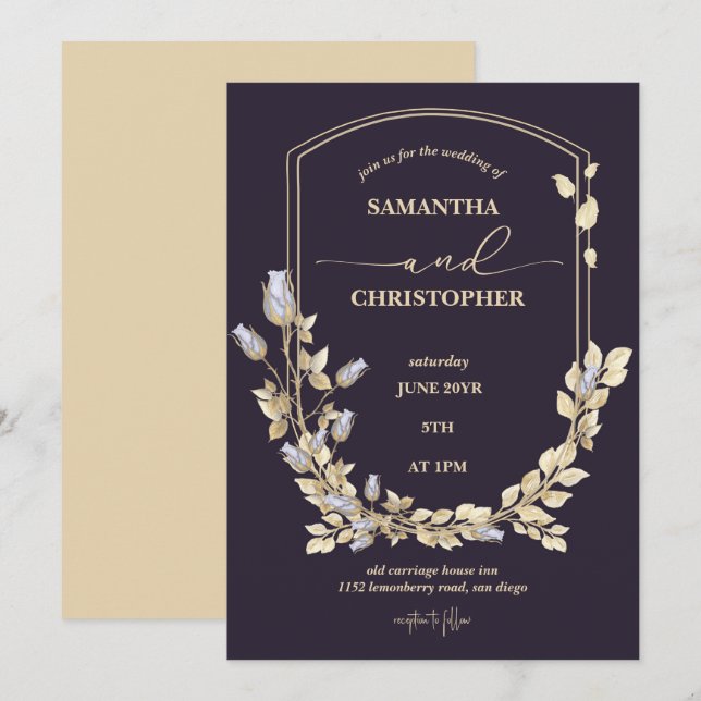 Invitación Elegante Boda del Escudo de Flores (Anverso / Reverso)
