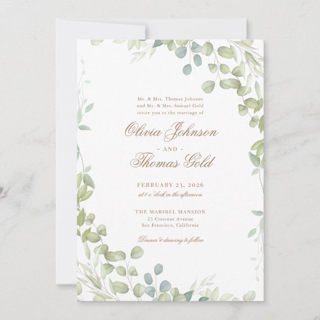 Invitación Elegante Boda del Eucalipto Classic Greenery (Anverso)