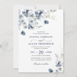 Invitación Elegante Boda del Foliage de Invierno Dusty Blue B